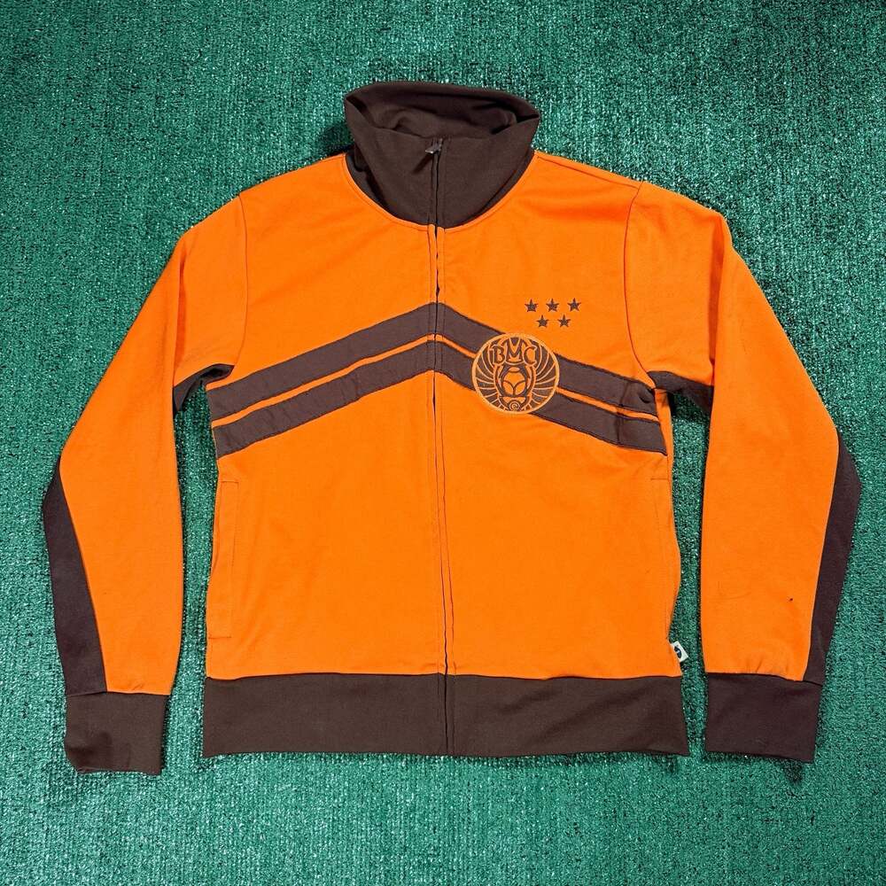 Y2K Blue Marlin Orange and Brown Track Jacket with BMC Logo Medium